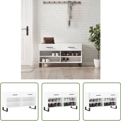 The Living Store Banc à chaussures blanc 102x35x55 cm bois d'ingénierie - Meuble Range Chaussure - Banc Rangement Chaussures - Meuble Entrée - Rangement Chaussures - Banc Design
