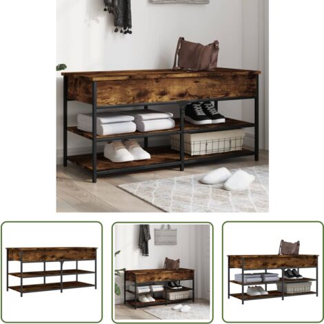 The Living Store Banc à chaussures chêne fumé 100x42,5x50 cm bois d'ingénierie - Banc À Chaussures - Banc Coffre - Meuble Entrée - Rangement Chaussures - Organisation Intérieur