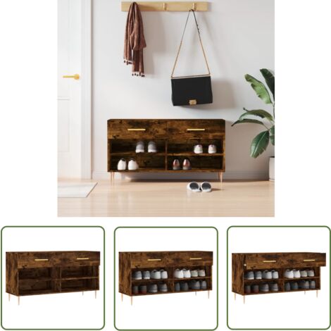 The Living Store Banc à chaussures chêne fumé 102x35x55 cm bois d'ingénierie - Meuble À Chaussures - Banc Chaussure - Range Chaussures - Rangement Chaussures - Meuble Entrée