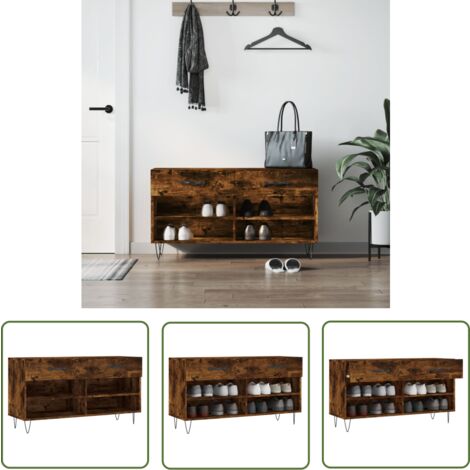 The Living Store Banc à chaussures chêne fumé 102x35x55 cm bois d'ingénierie - Meuble À Chaussures - Banc Chaussure - Rangement Chaussures - Meuble Entrée - Rangement Maison