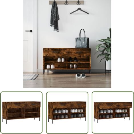 The Living Store Banc à chaussures chêne fumé 102x35x55 cm bois d'ingénierie - Meuble Chaussure - Banc Chaussure - Range Chaussures - Rangement Entrée - Meuble Rangement