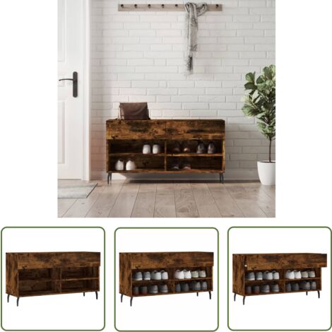 The Living Store Banc à chaussures chêne fumé 102x35x55 cm bois d'ingénierie - Meuble Range Chaussure - Banc Chaussure - Meuble Entrée - Rangement Chaussures - Rangement Maison