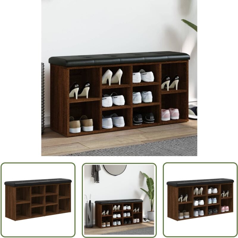 The Living Store - Banc à chaussures chêne marron 102x32x50 cm bois d'ingénierie - Banc Chaussure - Banc Entrée - Rangement Chaussures - Meuble Salle