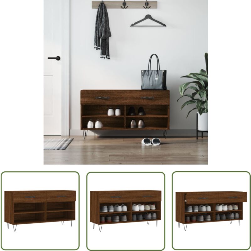 Banc à chaussures chêne marron 102x35x55 cm bois d'ingénierie - Meuble Chaussure - Banc Chaussure - Range Chaussures - Rangement Chaussures - Meuble