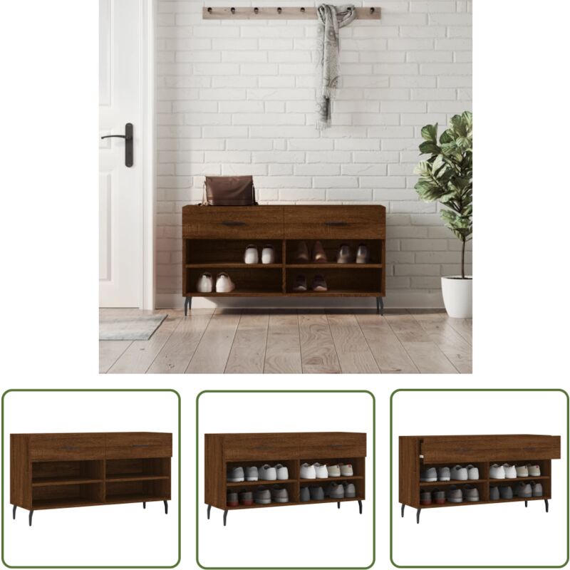Banc à chaussures chêne marron 102x35x55 cm bois d'ingénierie - Meuble Range Chaussure - Banc Rangement Chaussures - Meuble Entrée - Rangement