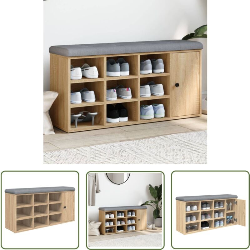 The Living Store Banc à chaussures chêne sonoma 102x32x50 cm bois d'ingénierie - Banc À Chaussures - Banc Coffre - Meuble Rangement - Organisation