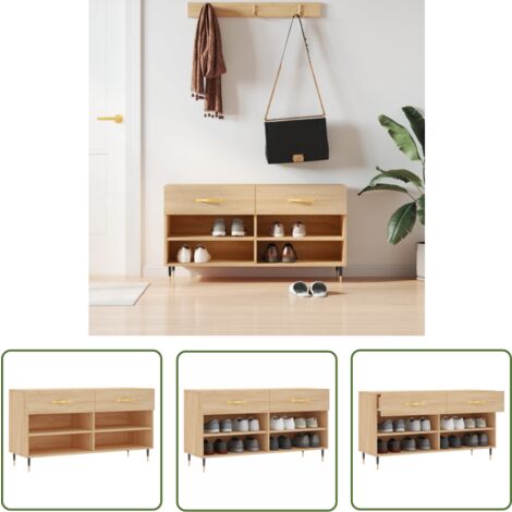 The Living Store Banc à chaussures chêne sonoma 102x35x55 cm bois d'ingénierie - Meuble À Chaussures - Banc Chaussure - Rangement Chaussures - Meuble Entrée - Rangement Maison