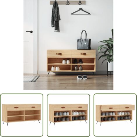The Living Store Banc à chaussures chêne sonoma 102x35x55 cm bois d'ingénierie - Meuble Range Chaussure - Banc Rangement Chaussures - Meuble Entrée - Rangement Chaussures - Banc Design