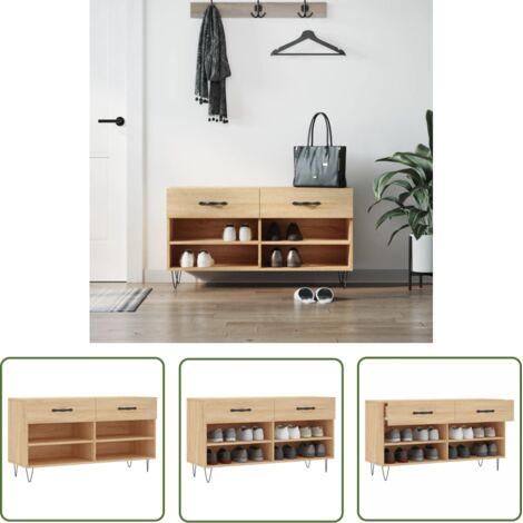 The Living Store Banc à chaussures chêne sonoma 102x35x55 cm bois d'ingénierie - Meuble Range Chaussure - Banc Rangement Chaussures - Meuble Entrée - Rangement Chaussures - Meubles Rangement