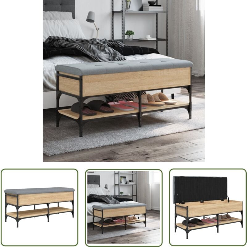 The Living Store - Banc à chaussures chêne sonoma 102x42x45 cm bois d'ingénierie - Banc Chaussure - Banc Entrée - Rangement Chaussures - Meuble