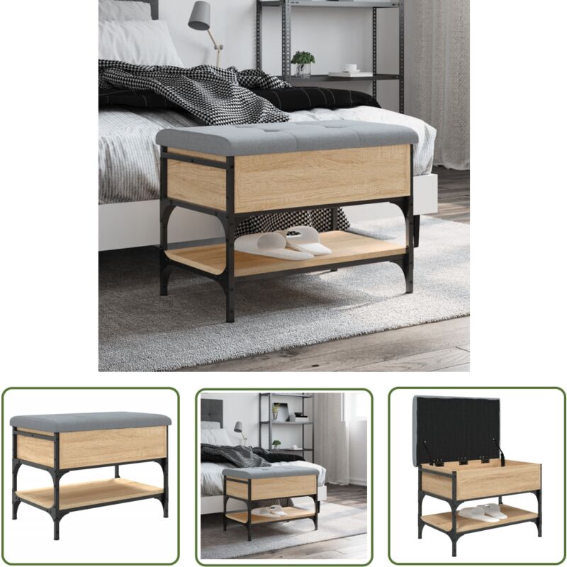 The Living Store - Banc à chaussures chêne sonoma 62x42x45 cm bois d'ingénierie - Banc Chaussure - Banc Entrée - Rangement Chaussures - Meuble Hall