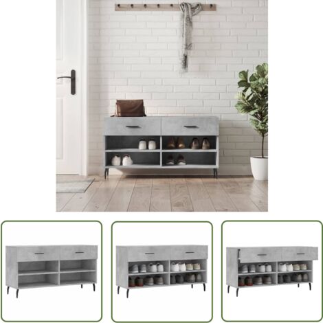The Living Store Banc à chaussures gris béton 102x35x55 cm bois d'ingénierie - Meuble À Chaussures - Banc Chaussure - Rangements Chaussures - Rangement Entrée - Meuble Rangement