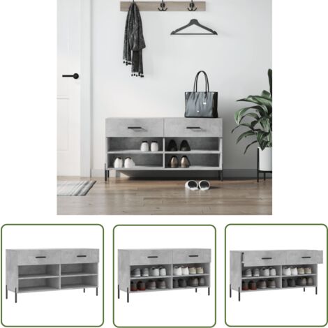 The Living Store Banc à chaussures gris béton 102x35x55 cm bois d'ingénierie - Meuble À Chaussures - Banc Chaussure - Rangements Chaussures - Rangement Entrée - Meuble Rangement