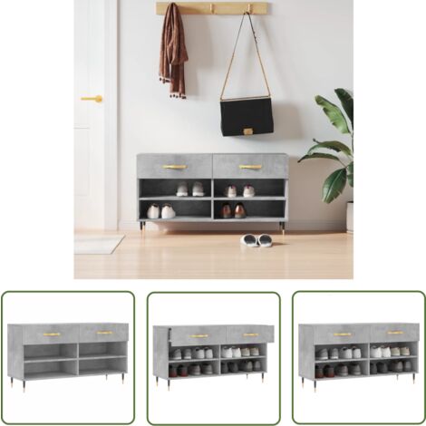 The Living Store Banc à chaussures gris béton 102x35x55 cm bois d'ingénierie - Meuble Range Chaussure - Banc Chaussure - Rangement Chaussures - Meuble Entrée - Rangement Maison