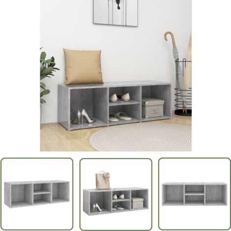 The Living Store Banc à chaussures Gris béton 105x35x35 cm Aggloméré - Banc Chaussure - Meuble Rangement Chaussures - Étagère Chaussure - Organiseur Chaussures - Rangement Entrée