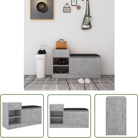 The Living Store Banc à chaussures Gris béton 94,5x31x57 cm Aggloméré - Armoire À Chaussures - Banc Chaussure - Range Chaussures - Meuble Entrée - Rangement Intérieur