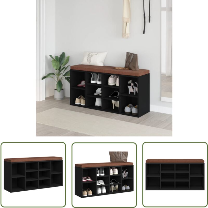 The Living Store - Banc à chaussures Noir 103x30x48 cm Bois d'ingénierie - Banc Chaussure - Meuble Rangement - Banc Coffre - Organisation Chaussures