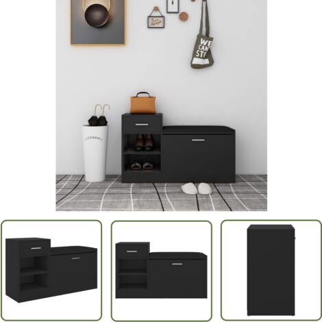 The Living Store Banc à chaussures Noir 94,5x31x57 cm Aggloméré - Armoire À Chaussures - Meuble Entrée - Rangement Chaussures - Banc Chaussure - Organisateur Chaussures