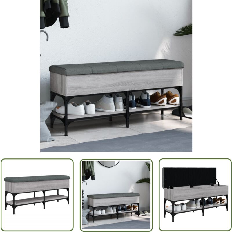 The Living Store - Banc à chaussures sonoma gris 102x32x45 cm bois d'ingénierie - Banc Chaussure - Banc Entrée - Rangement Chaussures - Meuble Salle