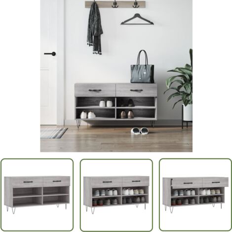 The Living Store Banc à chaussures sonoma gris 102x35x55 cm bois d'ingénierie - Meuble Chaussure - Banc Chaussure - Rangements Chaussures - Meuble Entrée - Rangement Maison