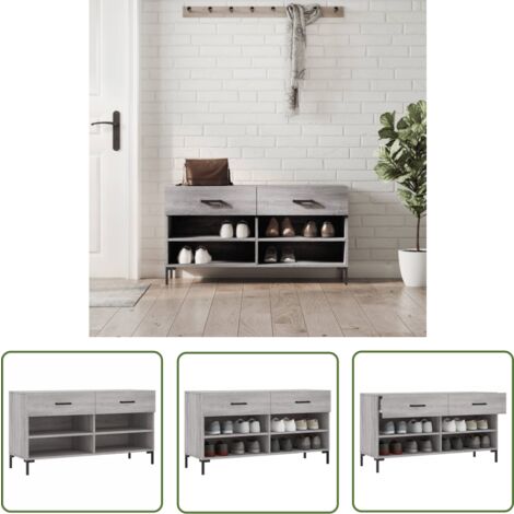 The Living Store Banc à chaussures sonoma gris 102x35x55 cm bois d'ingénierie - Meuble Range Chaussure - Banc Chaussure - Rangement Chaussures - Meuble Entrée - Mobilier Salle D'entrée