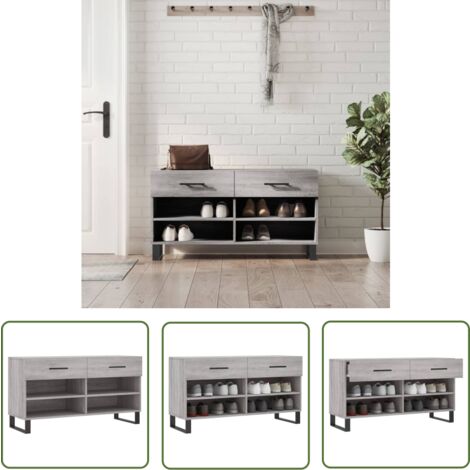 The Living Store Banc à chaussures sonoma gris 102x35x55 cm bois d'ingénierie - Meuble Range Chaussure - Banc Chaussure - Rangement Chaussures - Meuble Entrée - Rangement Maison