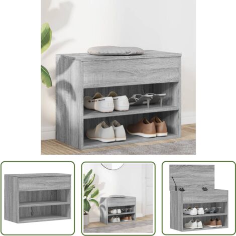 The Living Store Banc à chaussures Sonoma gris 60x30x45 cm Bois d'ingénierie - Meuble À Chaussures - Banc Chaussure - Rangement Chaussures - Meuble Entrée - Décoration Maison