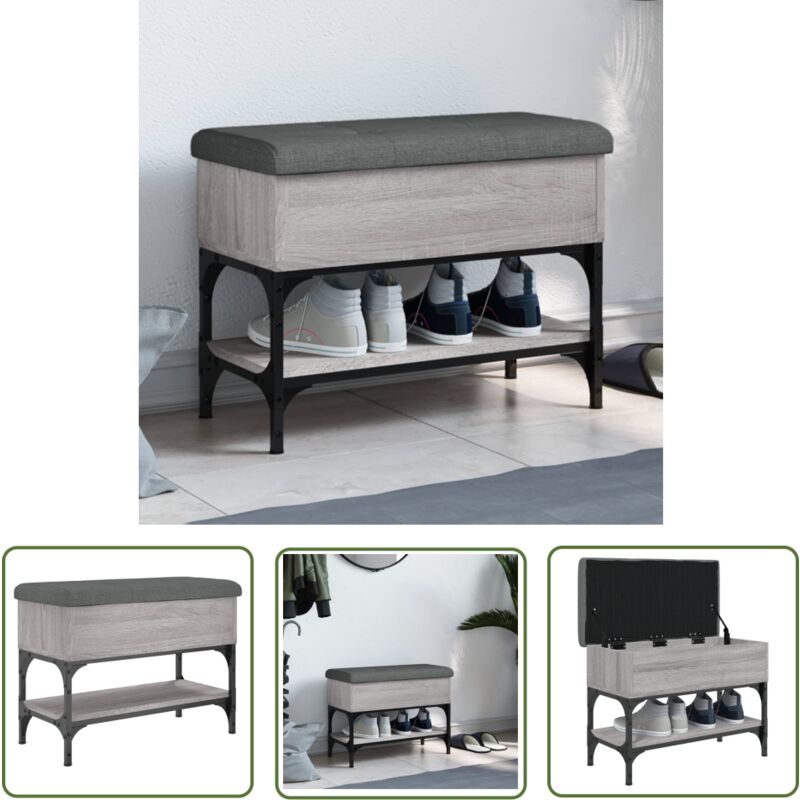 The Living Store Banc à chaussures sonoma gris 62x32x45 cm bois d'ingénierie - Banc Chaussure - Banc Entrée - Rangement Chaussures - Meuble Entrée