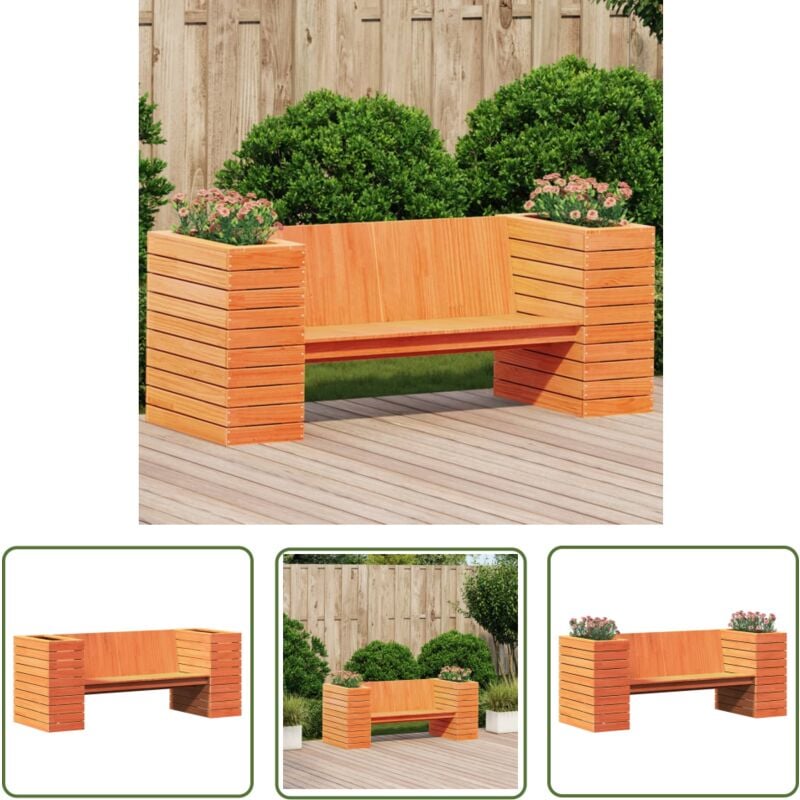 Banc avec jardinières cire marron 167,5x60x65cm bois massif pin - Banc Jardin - Meuble Extérieur - Banc Avec Jardinières - Jardinière Extérieure
