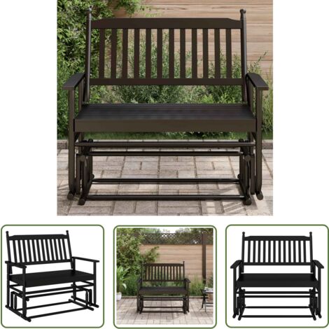 The Living Store Banc balancelle noir 118x70x104,5 cm bois massif de peuplier - Banc Balancelle - Chaise À Bascule - Mobilier De Jardin - Fauteuil Extérieur - Relaxation