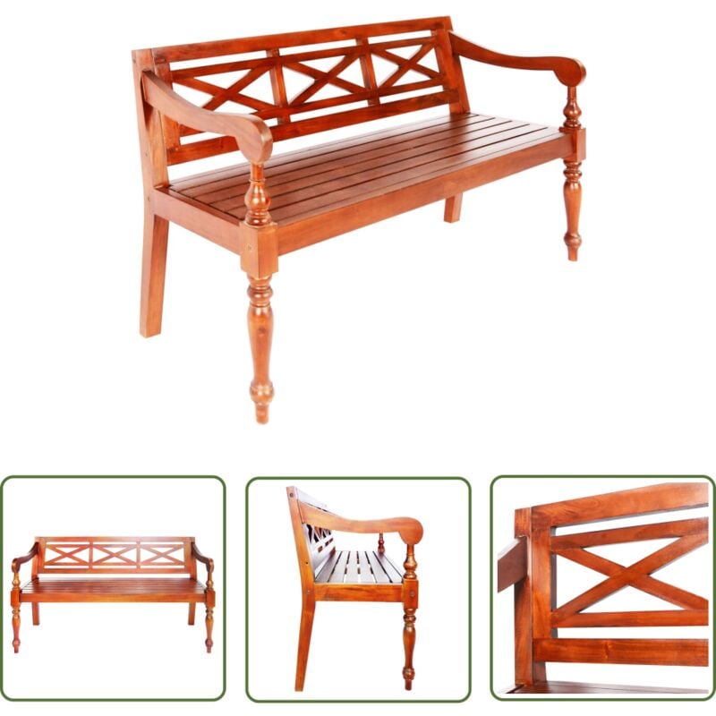 The Living Store - Banc Batavia 136 cm Bois d'acajou massif Marron foncé - Banc Coffre - Banc Bois - Banc Acacia - Meuble Rangement - Salon