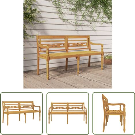The Living Store Banc Batavia 150 cm Bois massif de teck - Banc De Jardin - Banc En Bois - Meubles De Jardin - Mobilier De Jardin - Teck
