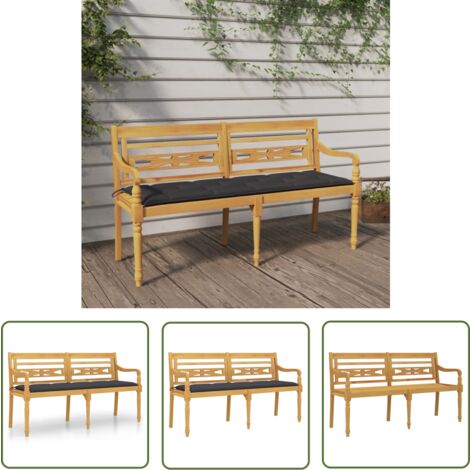 The Living Store Banc Batavia avec coussin anthracite 150 cm Bois de teck massif - Banc De Jardin - Meuble De Jardin - Jardin - Terrasse - Teak
