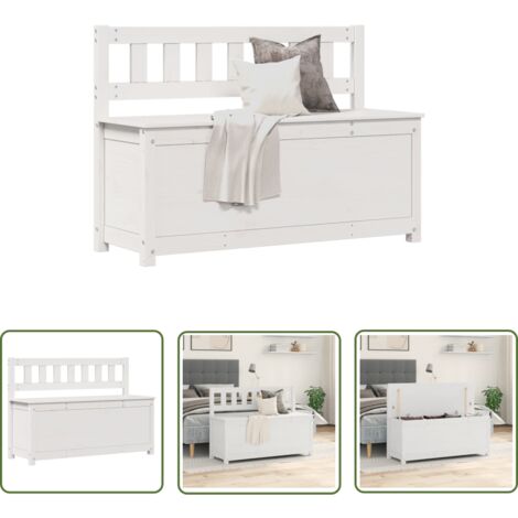 The Living Store Banc Blanc 110x41x76,5 cm Bois de pin massif - Banc Design - Banc Bois - Banc Rangement - Meuble Salle À Manger - Mobilier Intérieur