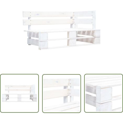 The Living Store Banc d'angle palette de jardin bois blanc - Banc De Jardin - Banc Angle - Mobilier De Jardin - Terrasse - Patio
