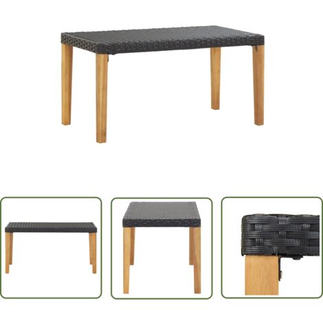 The Living Store Banc de jardin 120 cm Noir Résine tressée et bois d'acacia - Banc De Jardin - Mobilier De Jardin - Banc Extérieur - Chaise Longue - Résine Tressée