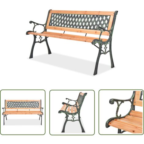 The Living Store Banc de jardin 122 cm Bois - Banc De Jardin - Mobilier De Jardin - Banc En Bois - Fer Forgé - Décoration Jardin