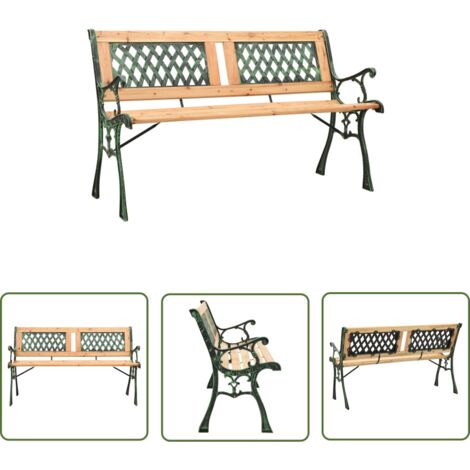 The Living Store Banc de jardin 122 cm fonte et bois de sapin massif - Banc De Jardin - Mobilier De Jardin - Banc Exterieur - Chaise Longue - Design Vintage