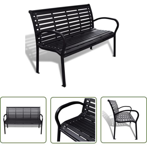 The Living Store Banc de jardin 125 cm acier et WPC noir - Banc De Jardin - Mobilier De Jardin - Banc Patio - Banc Exterieur - Chaise Longue