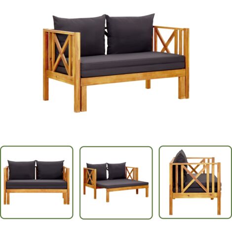 The Living Store Banc de jardin 2 places et coussins 122 cm Bois d'acacia massif - Banc De Jardin - Banc Extérieur - Mobilier De Jardin - Chaise Longue - Lit De Jour