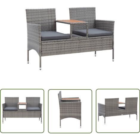 The Living Store Banc de jardin 2 places et table à thé 143 cm poly rotin gris - Banc De Jardin - Mobilier De Jardin - Chaise De Jardin - Set Salon De Jardin - Résine Tressée
