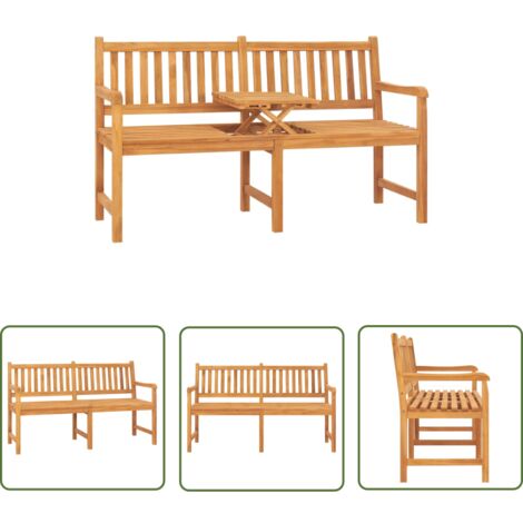 The Living Store Banc de jardin 3 places avec table 150 cm bois de teck massif - Banc De Jardin - Mobilier De Jardin - Banc En Bois - Meubles De Jardin - Teck