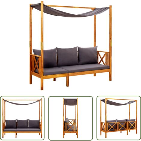 The Living Store Banc de jardin avec auvent Bois d'acacia solide - Banc De Jardin - Mobilier De Jardin - Banc En Bois - Chaise Longue - Parasol Intégré