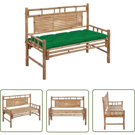 The Living Store Banc de jardin avec coussin 120 cm Bambou - Banc De Jardin - Banc En Bambou - Mobilier De Jardin - Chaise Extérieure - Assise Confortable