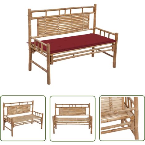 The Living Store Banc de jardin avec coussin 120 cm Bambou - Banc De Jardin - Banc En Bambou - Mobilier De Jardin - Chaise Extérieure - Assise Extérieure