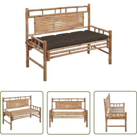 The Living Store Banc de jardin avec coussin 120 cm Bambou - Banc De Jardin - Banc En Bambou - Mobilier De Jardin - Meubles De Jardin - Chaise Longue