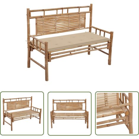 The Living Store Banc de jardin avec coussin 120 cm Bambou - Banc De Jardin - Mobilier De Jardin - Banc En Bambou - Chaise Extérieure - Assise Confortable
