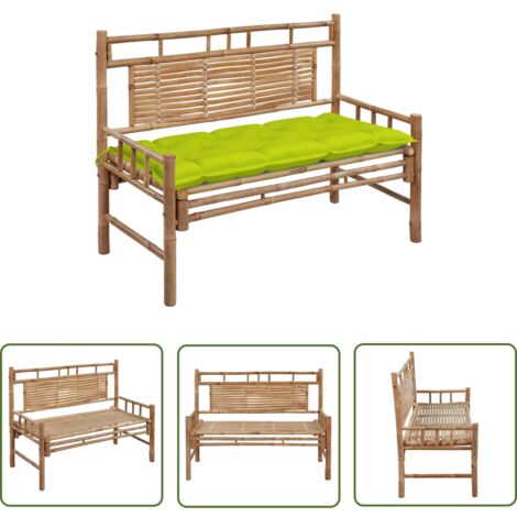 The Living Store Banc de jardin avec coussin 120 cm Bambou - Banc De Jardin - Mobilier De Jardin - Banc En Bambou - Chaise Extérieure - Assise Confortable