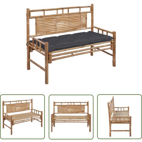 The Living Store Banc de jardin avec coussin 120 cm Bambou - Banc De Jardin - Mobilier De Jardin - Banc En Bambou - Chaise Extérieure - Assise Extérieure