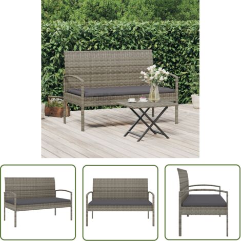 The Living Store Banc de jardin avec coussin gris 105 cm résine tressée - Banc De Jardin - Mobilier De Jardin - Chaise Extérieure - Résine Tressée - Banc En Métal